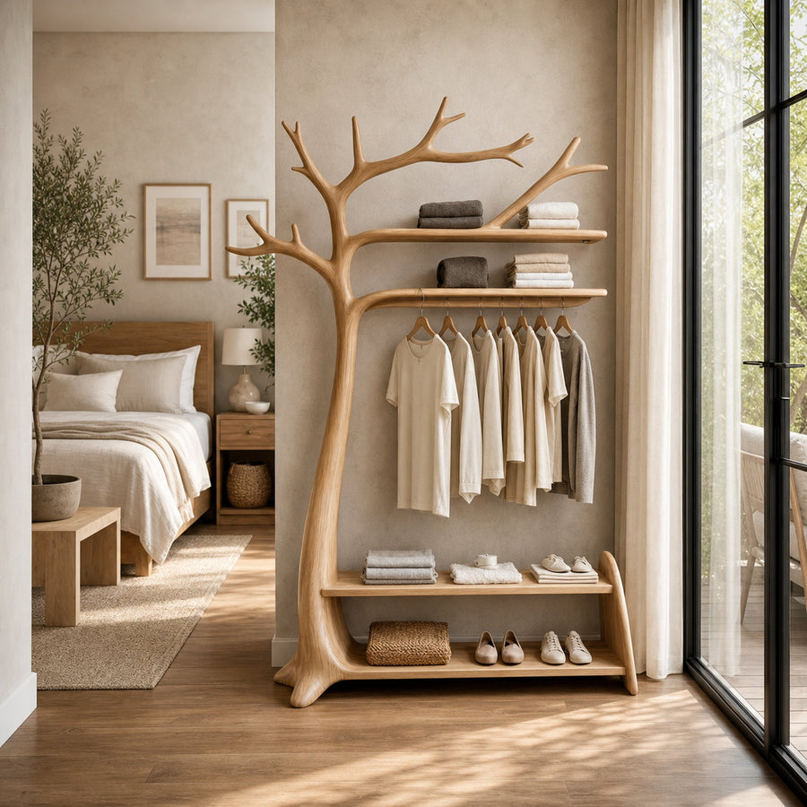 Natural Tree Coat Rack Bedroom Corner