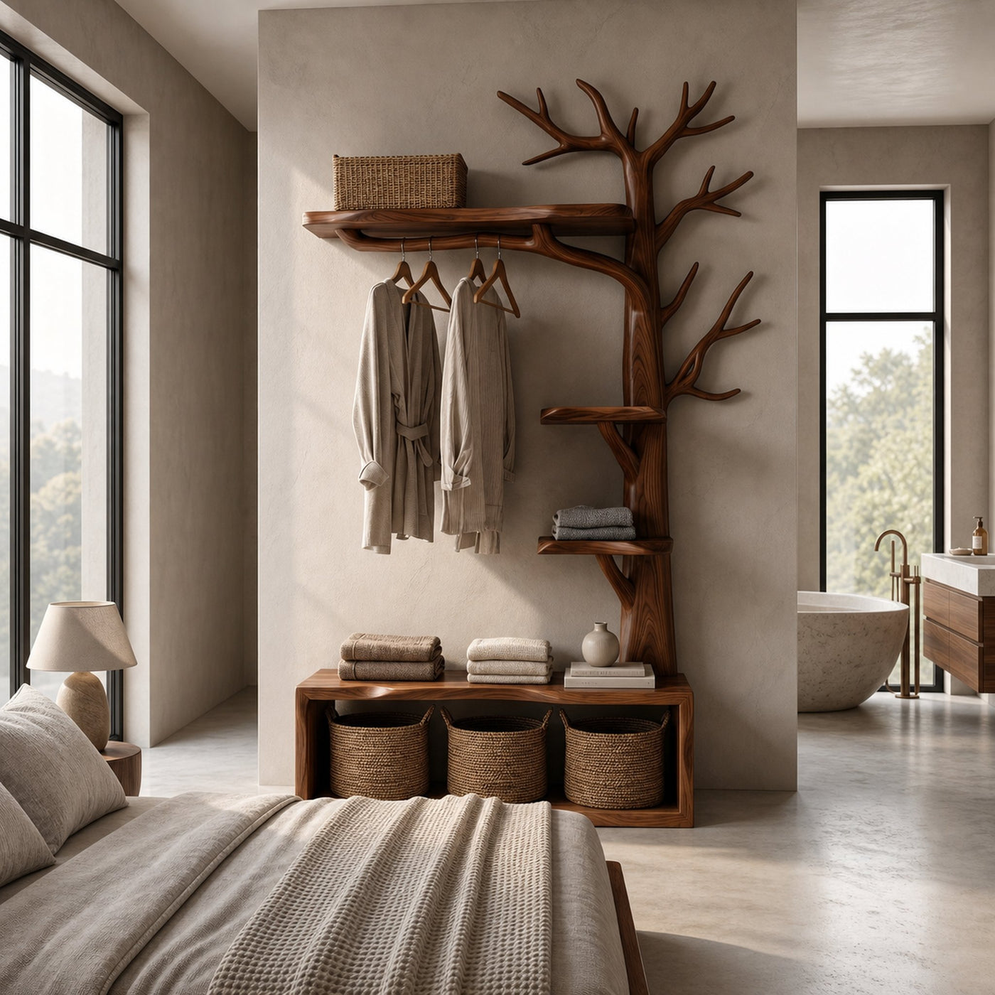 Natural Tree Coat Rack Bench Entryway And Hallway - product view 6