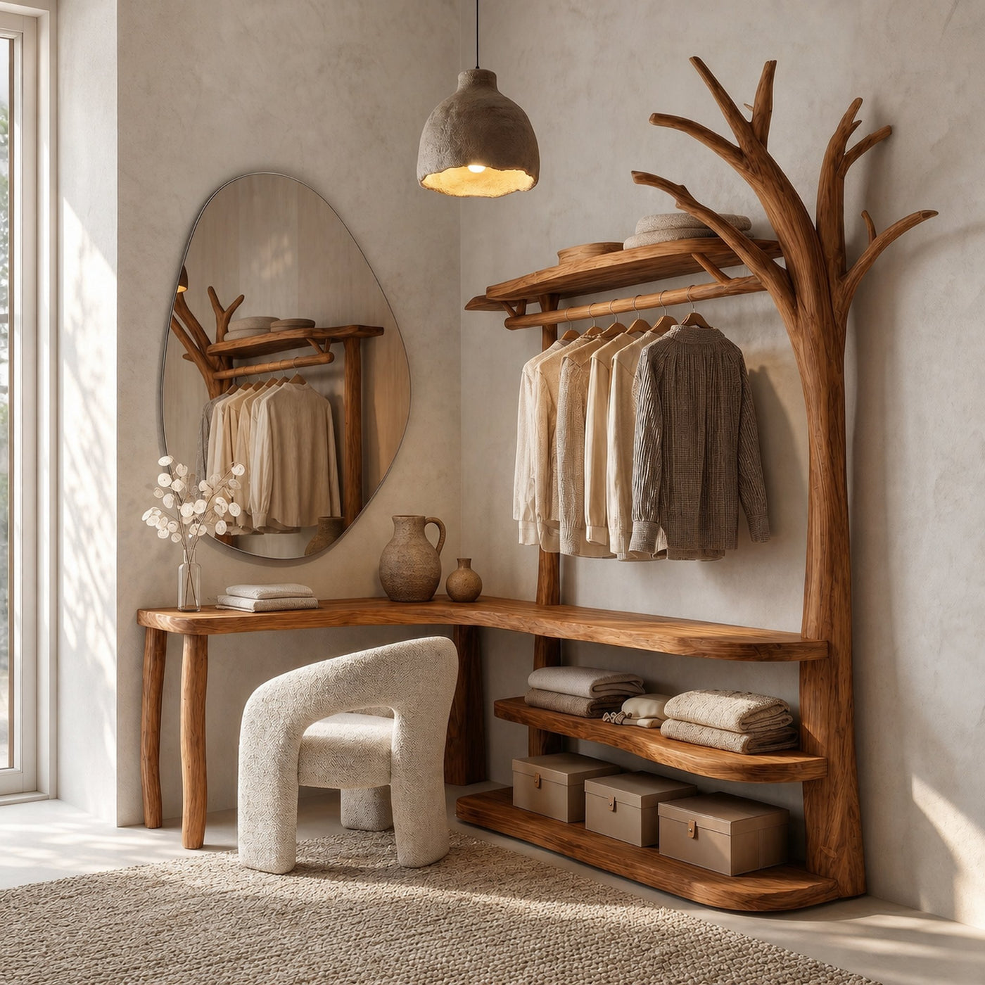 Natural Tree Coat Rack Corner Makeup Vanity Bedroom And Dressing Room
