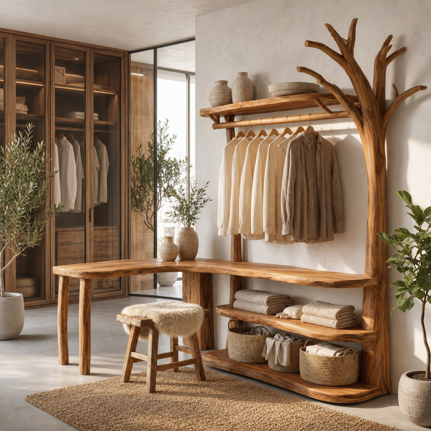 Natural Tree Coat Rack Corner Makeup Vanity Bedroom And Dressing Room - product view 6