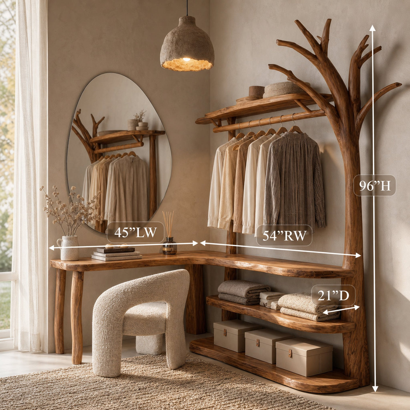 Natural Tree Coat Rack Corner Makeup Vanity Bedroom And Dressing Room - product view 8