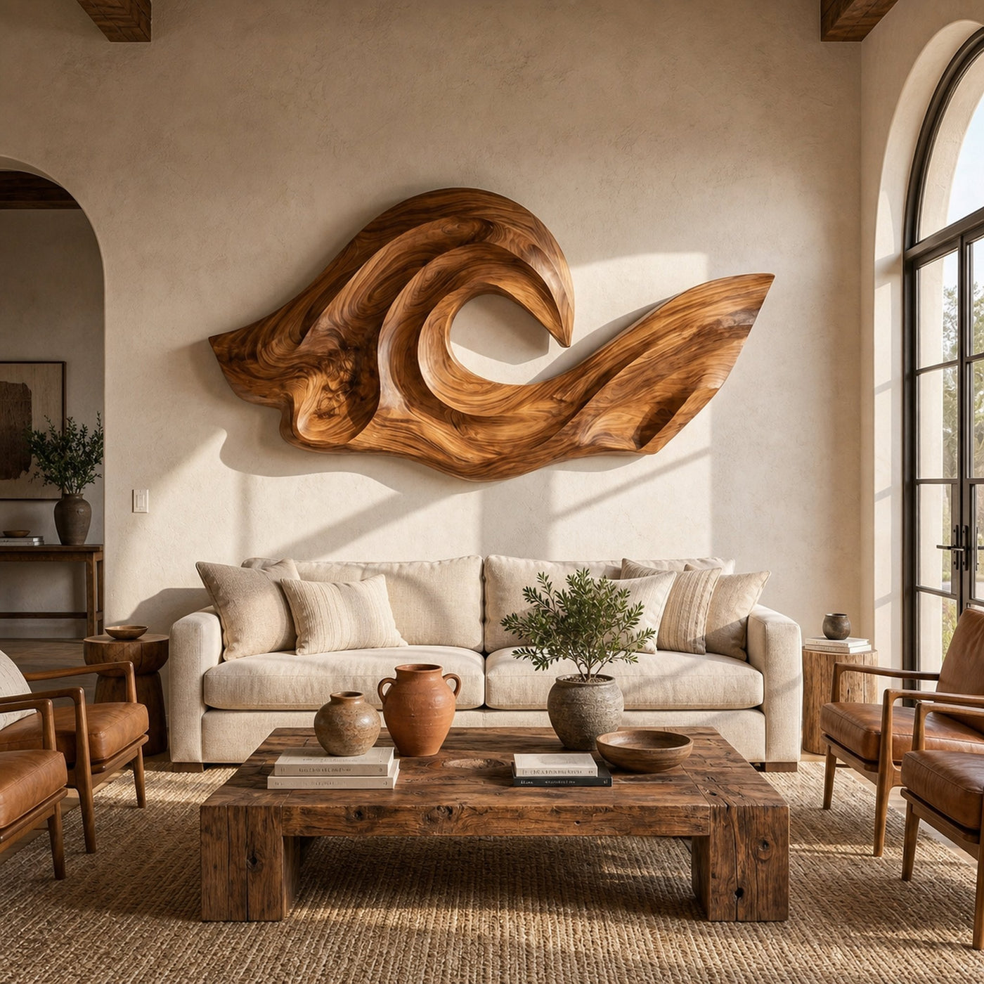 Ocean Wave Inspired Wood Wall Art For Living Room Decor