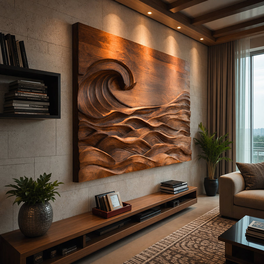 Ocean Wave Wall Art Carved Seascape For Home Decoration