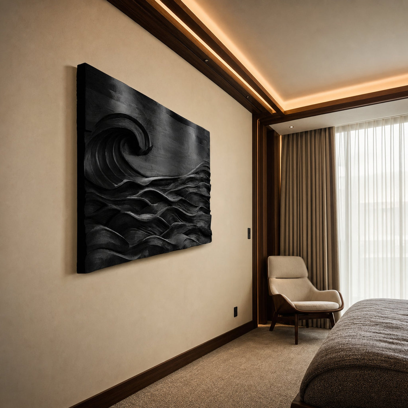 Ocean Wave Wall Art Carved Seascape For Home Decoration - product view 7