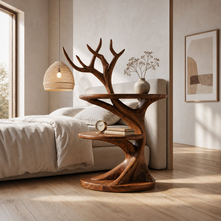 Organic Bedside Table With Sculptural Tree Branch Form For Bedroom And Reading Nook