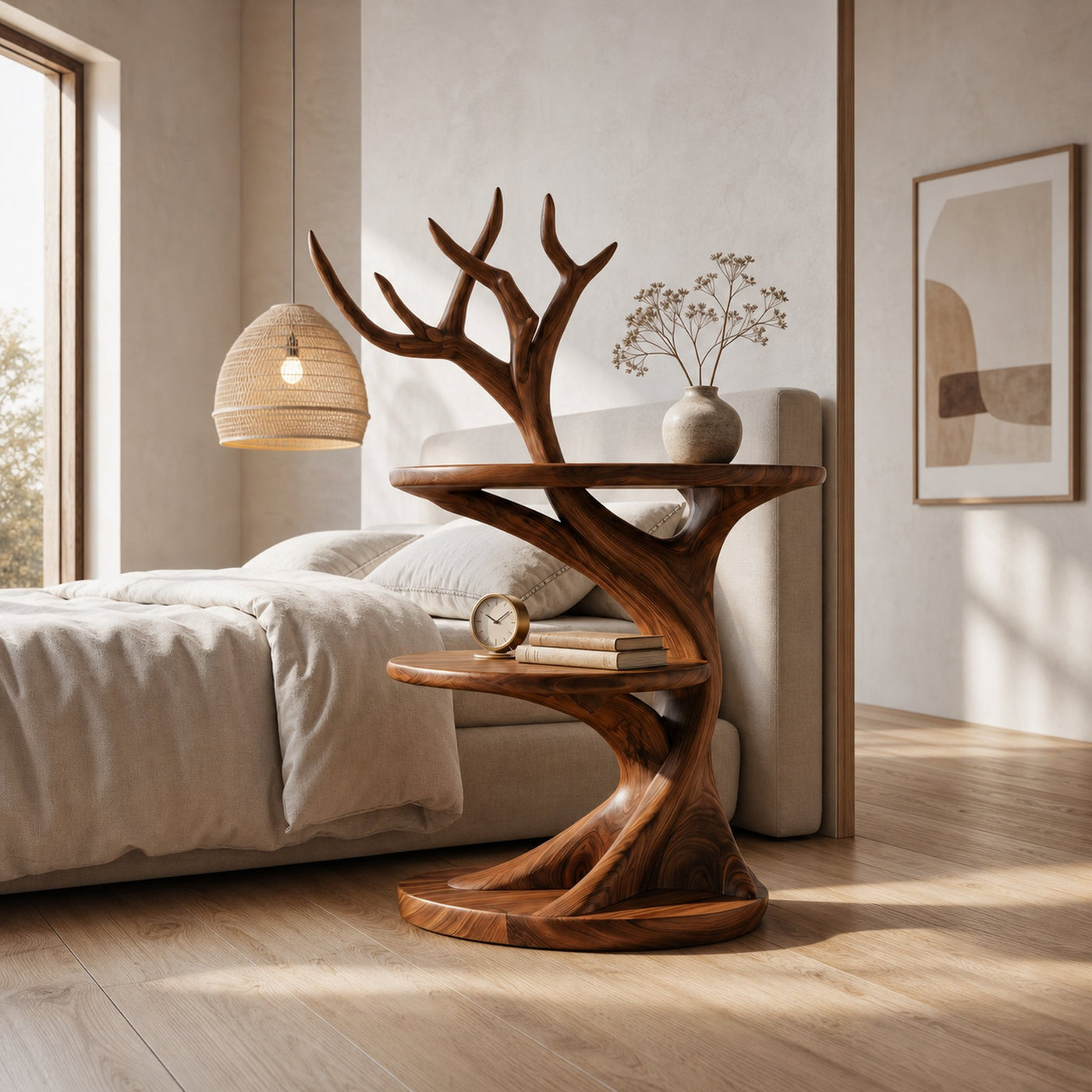 Organic Bedside Table With Sculptural Tree Branch Form For Bedroom And Reading Nook