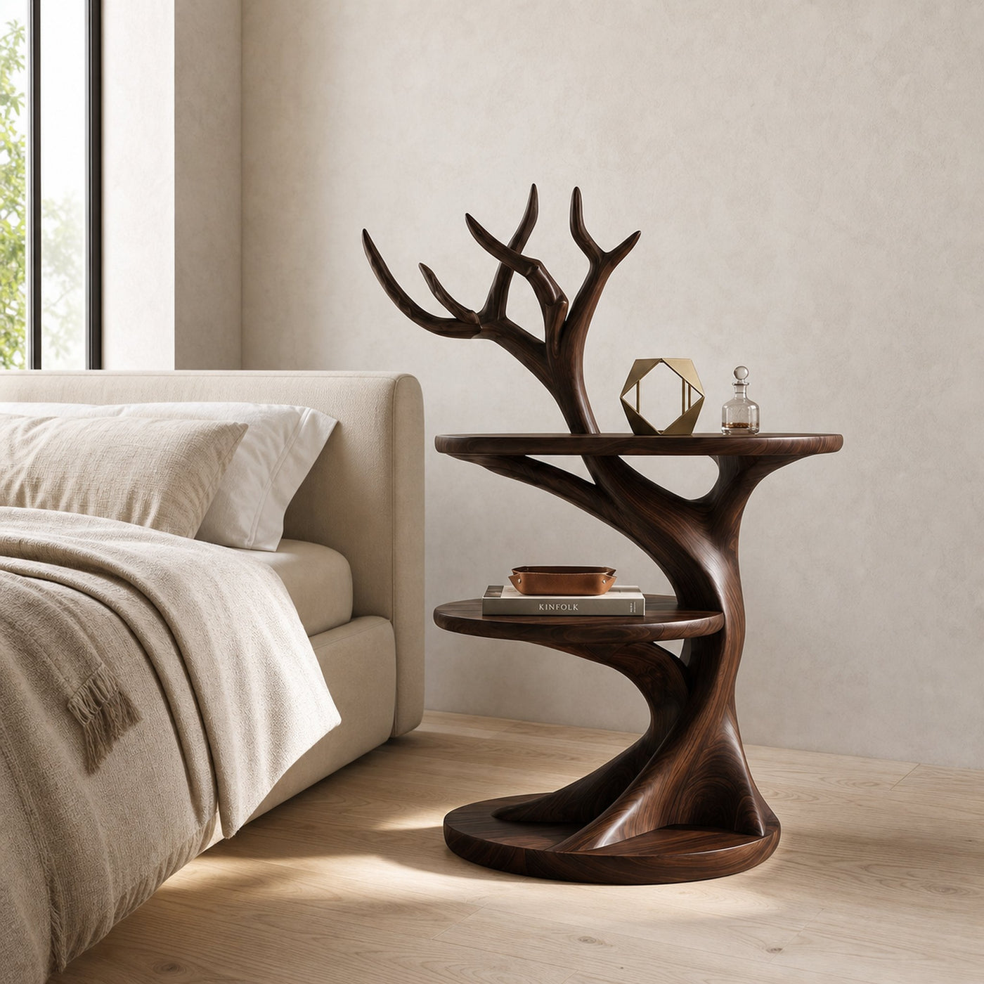 Organic Bedside Table With Sculptural Tree Branch Form For Bedroom And Reading Nook - product view 7