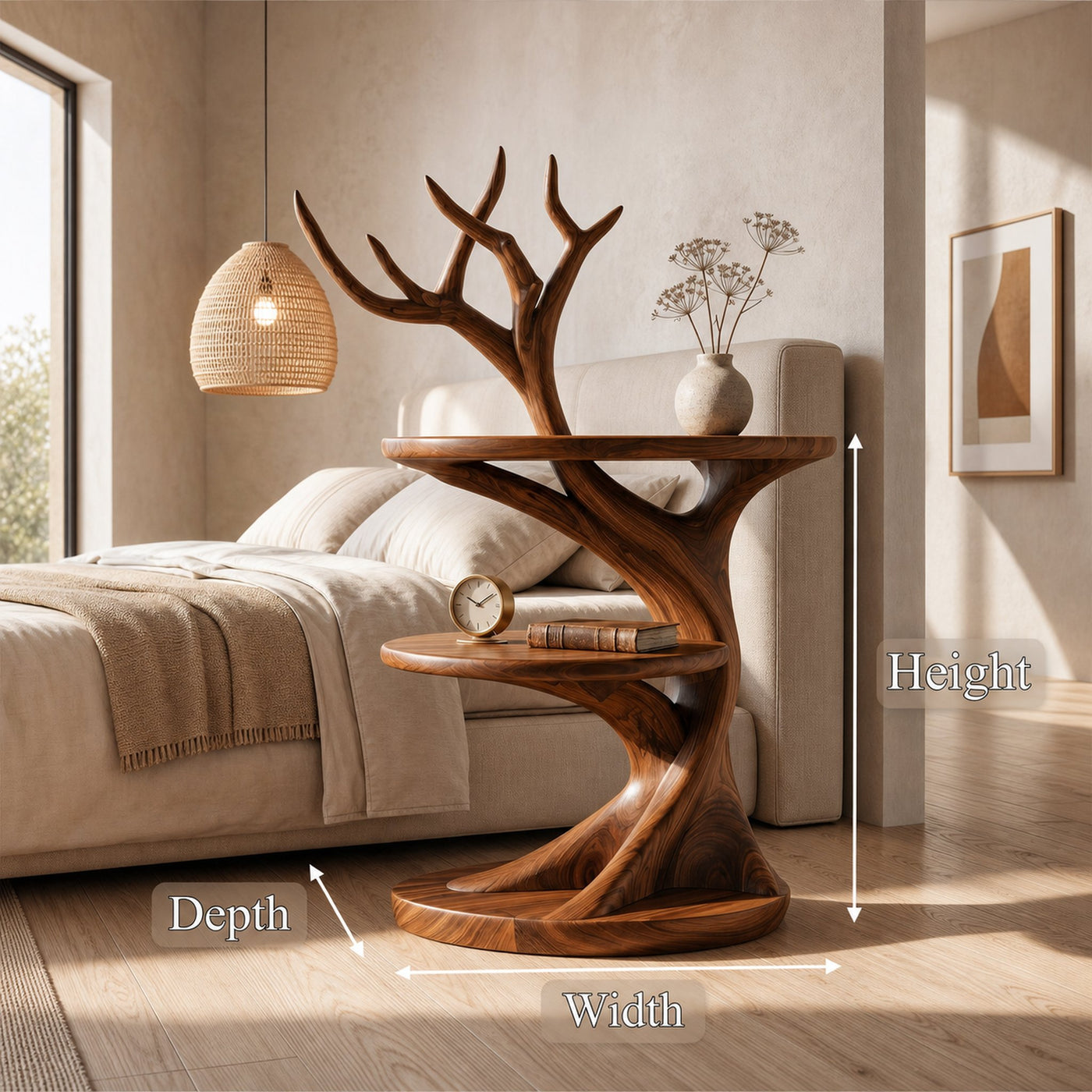 Organic Bedside Table With Sculptural Tree Branch Form For Bedroom And Reading Nook - product view 8