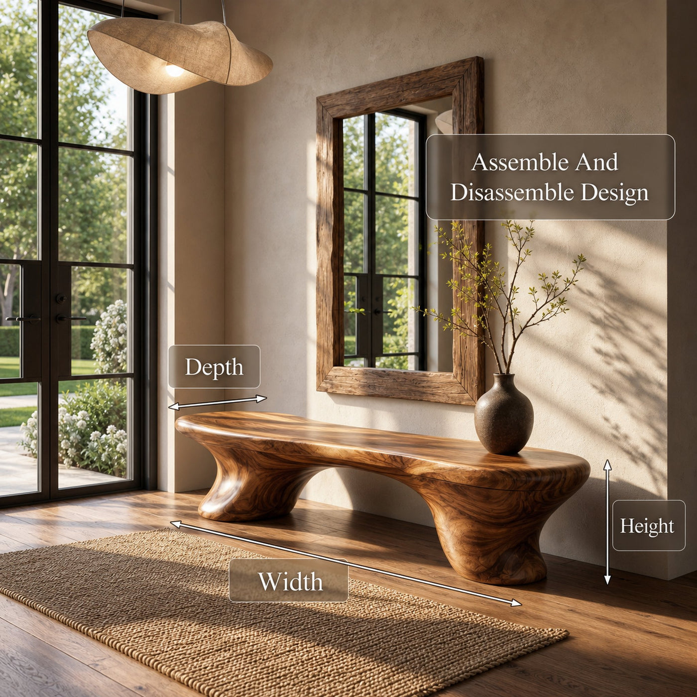 Organic Bench Natural Wood Accent Seating For Home - product view 8