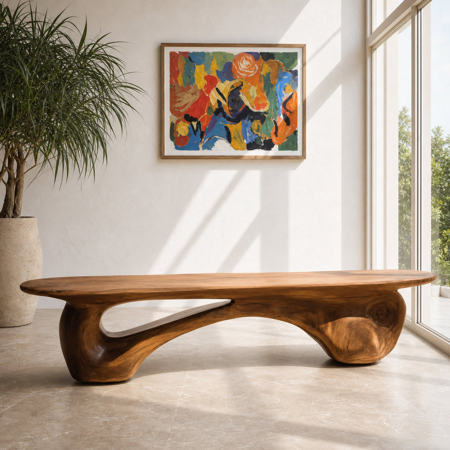Organic Bench With Carved Design For Living Room