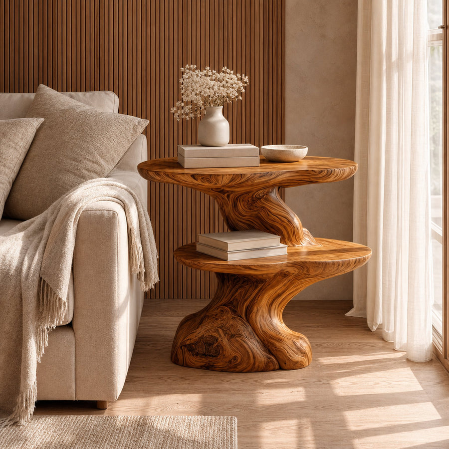 Organic Beside Table With Sculptural Tree Root Base For Living Room And Bedroom