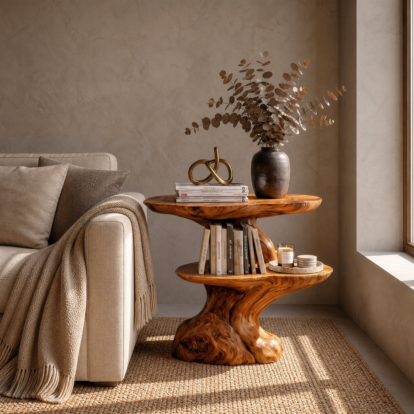 Organic Beside Table With Sculptural Tree Root Base For Living Room And Bedroom - product view 6