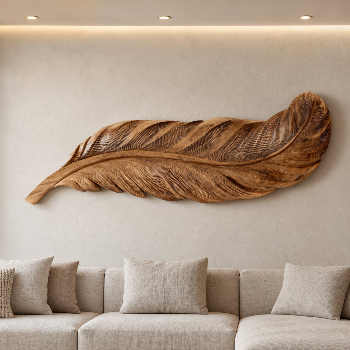 Organic Carved Feather Wall Art For Modern Living Room