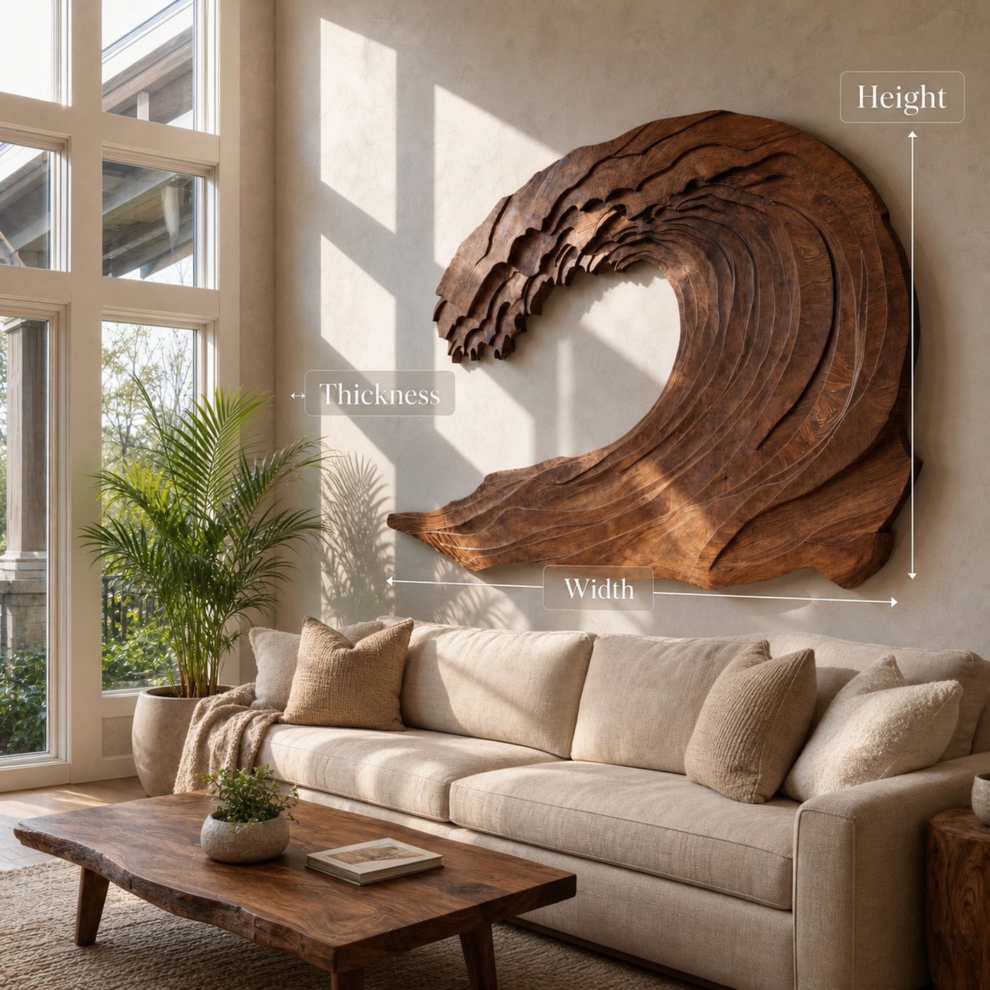 Organic Carved Wave Wall Art Above Sofa For Living Room - product view 6