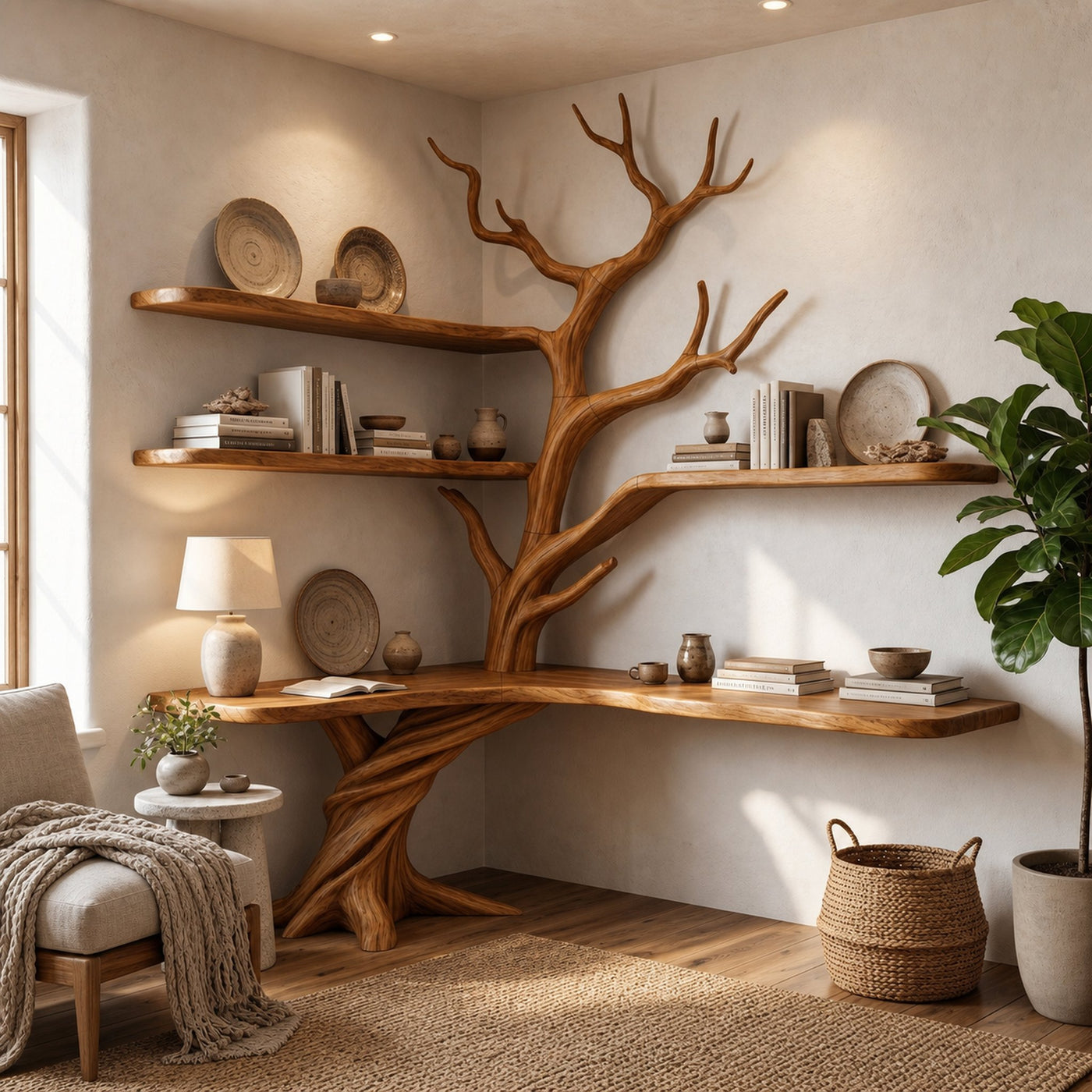 Organic Corner Desk With Sculptural Tree Branch Shelving For Home Office And Workspace - product view 6