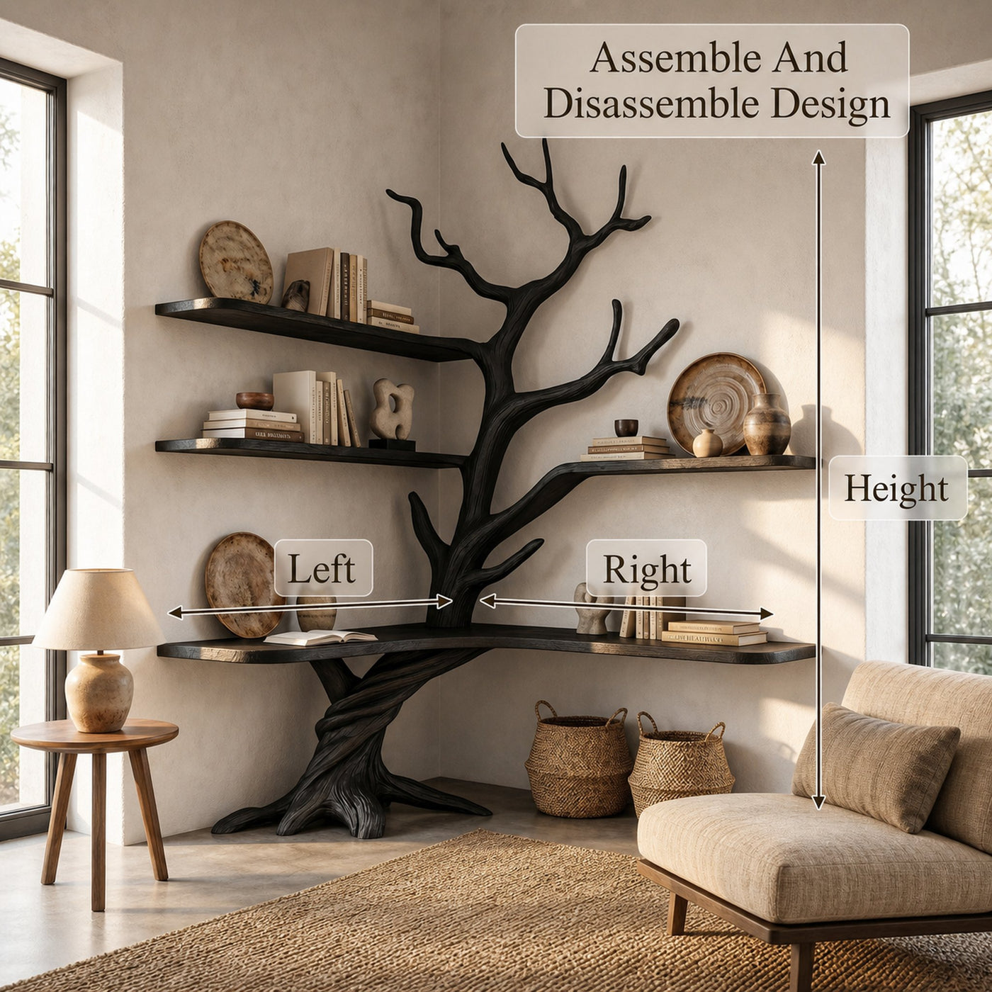 Organic Corner Desk With Sculptural Tree Branch Shelving For Home Office And Workspace - product view 8