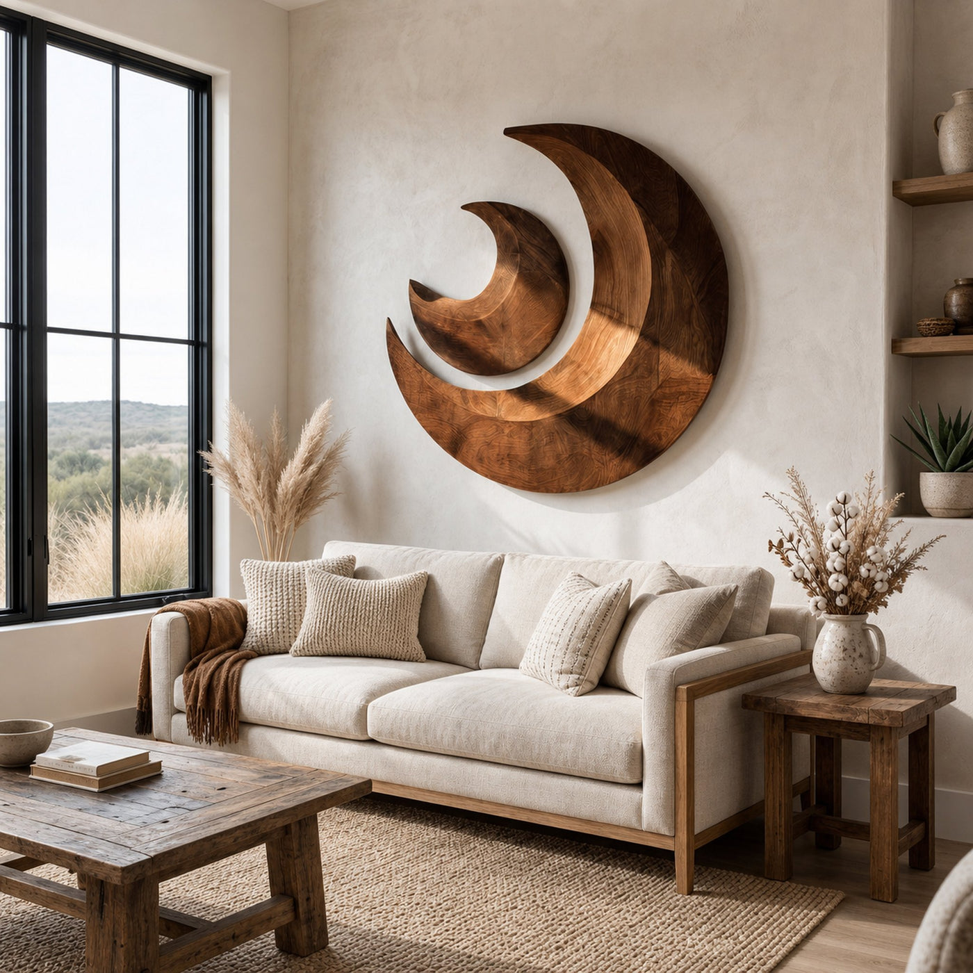 Organic Crescent Moon Wood Wall Art For Living Room - product view 6