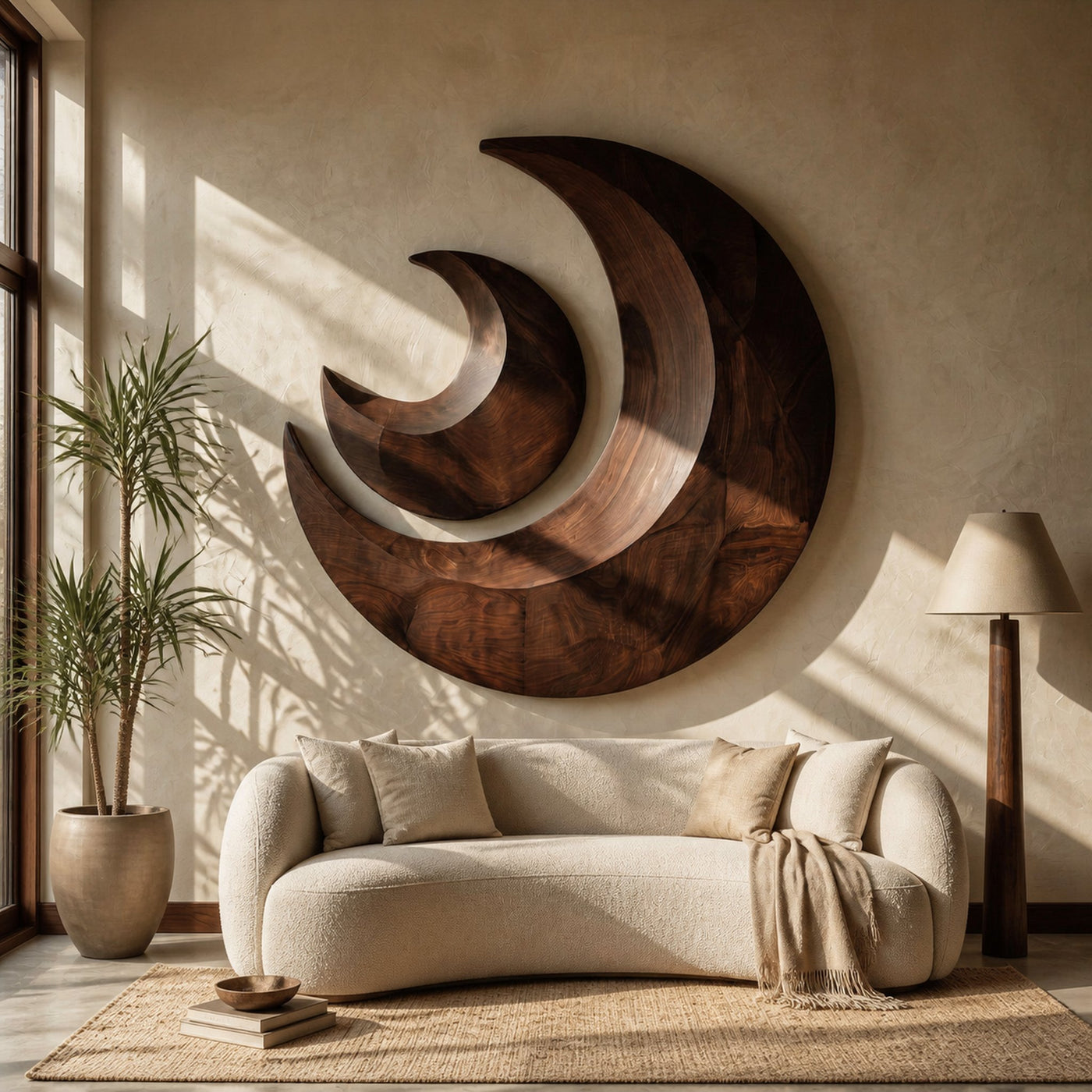 Organic Crescent Moon Wood Wall Art For Living Room - product view 7