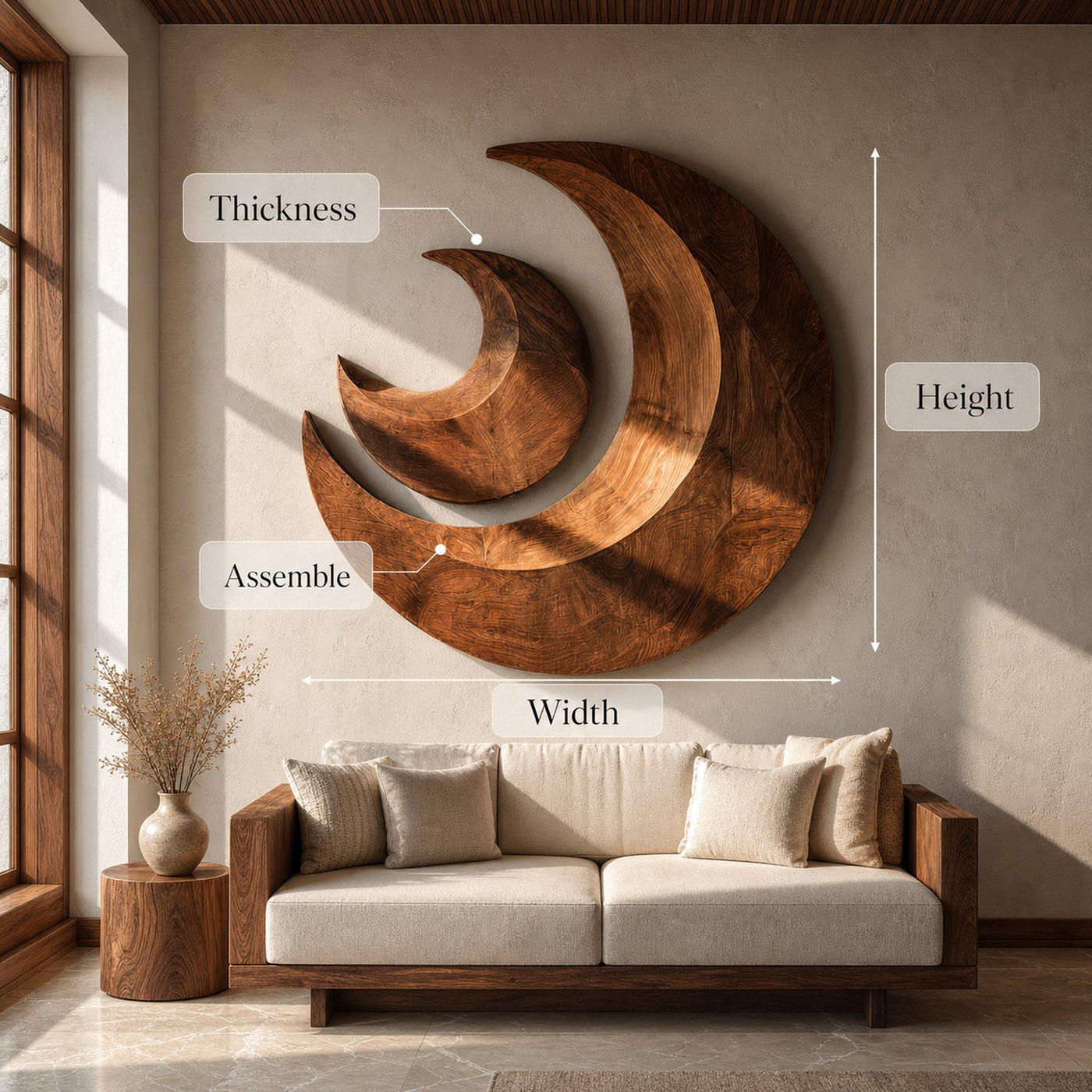 Organic Crescent Moon Wood Wall Art For Living Room - product view 8
