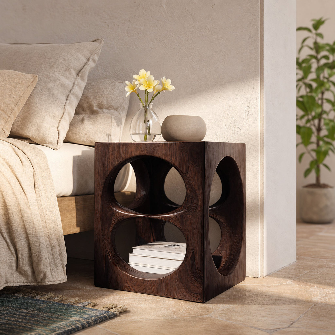 Organic Cube Nightstand With Open Storage For Bedroom - product view 6