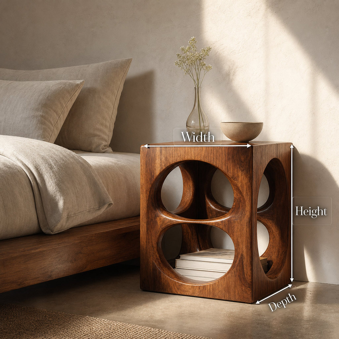 Organic Cube Nightstand With Open Storage For Bedroom - product view 8