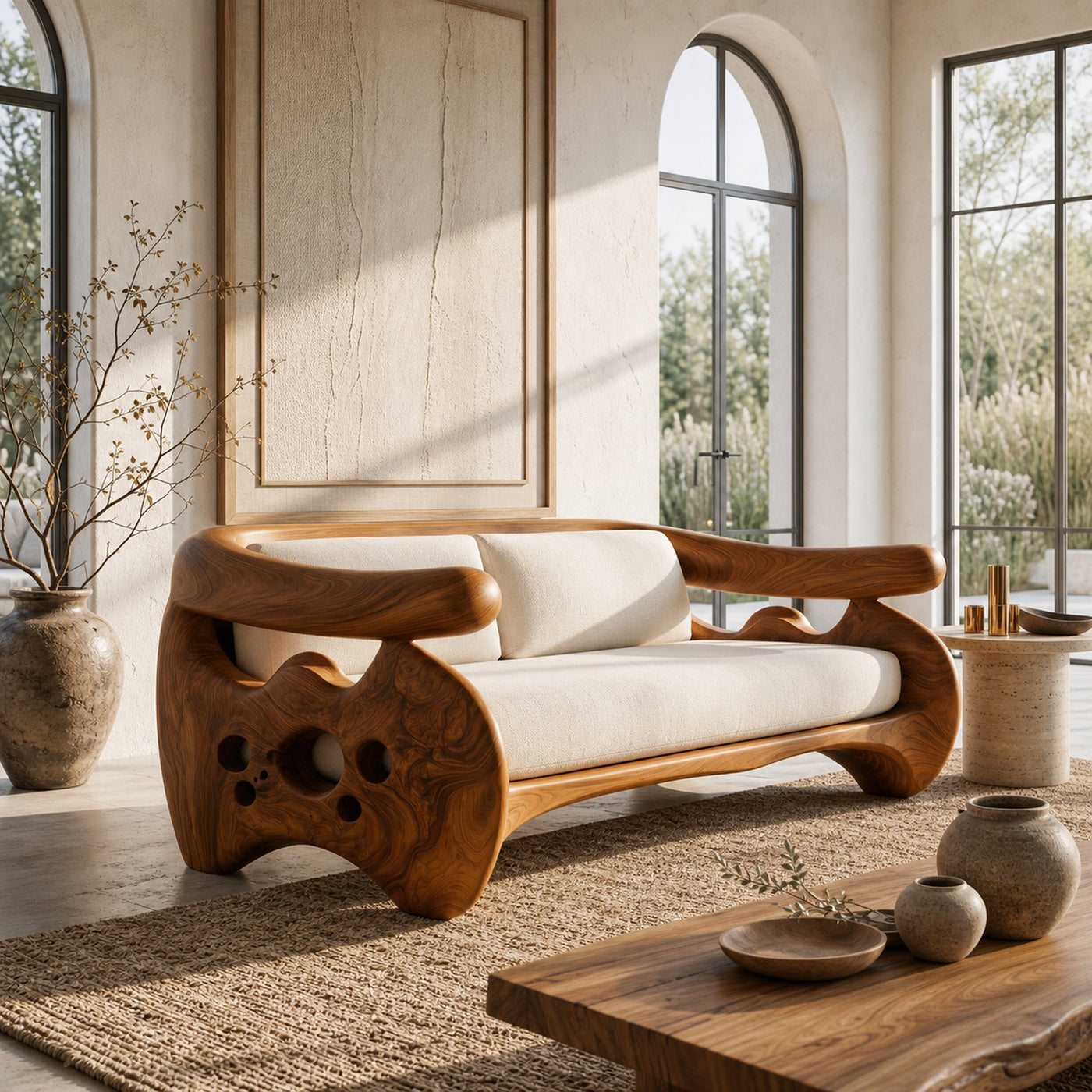 Organic Curved Sofa With Sculptural Wooden Base For Living Room - product view 6