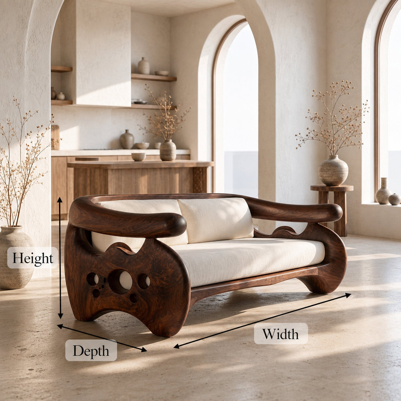 Organic Curved Sofa With Sculptural Wooden Base For Living Room - product view 8