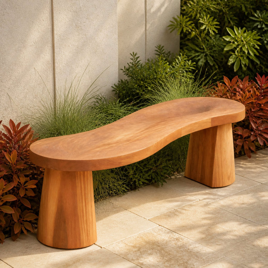 Organic Curved Wood Bench For Garden Or Entryway