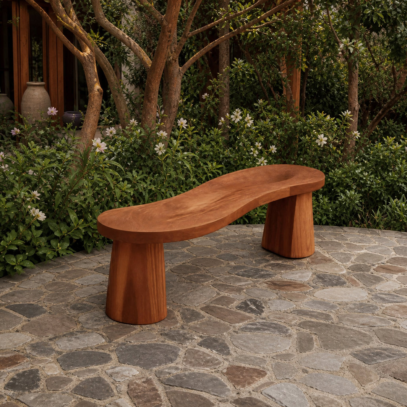 Organic Curved Wood Bench For Garden Or Entryway - product view 6