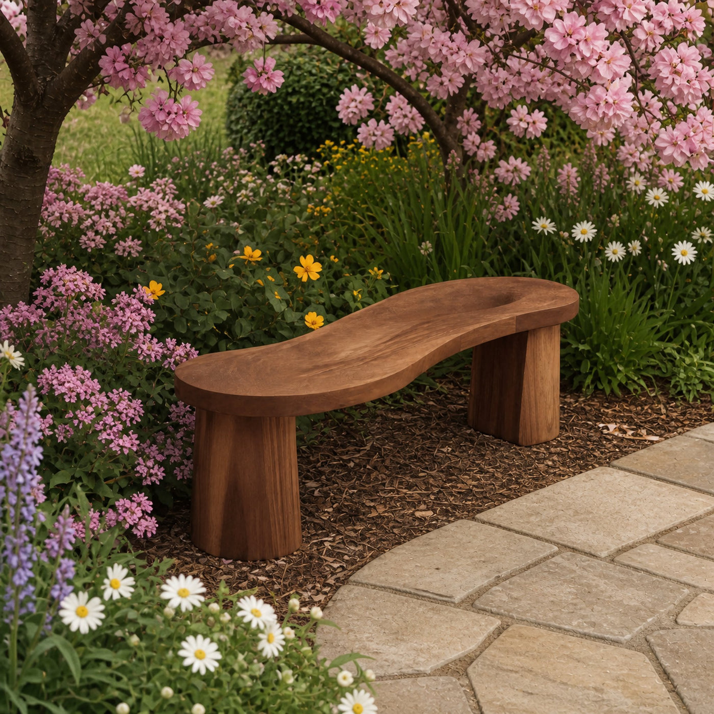 Organic Curved Wood Bench For Garden Or Entryway - product view 7