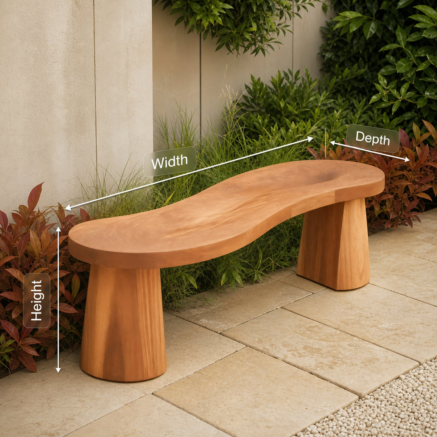 Organic Curved Wood Bench For Garden Or Entryway - product view 8
