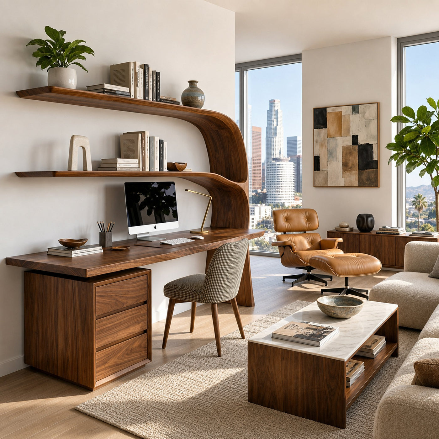 Organic Desk With Curved Shelf And Drawer For Study Room - product view 6