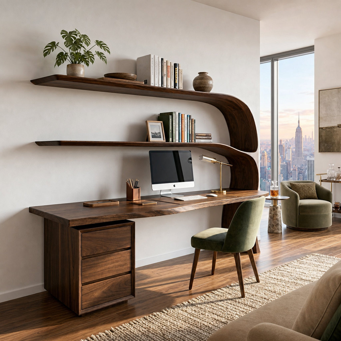 Organic Desk With Curved Shelf And Drawer For Study Room - product view 7