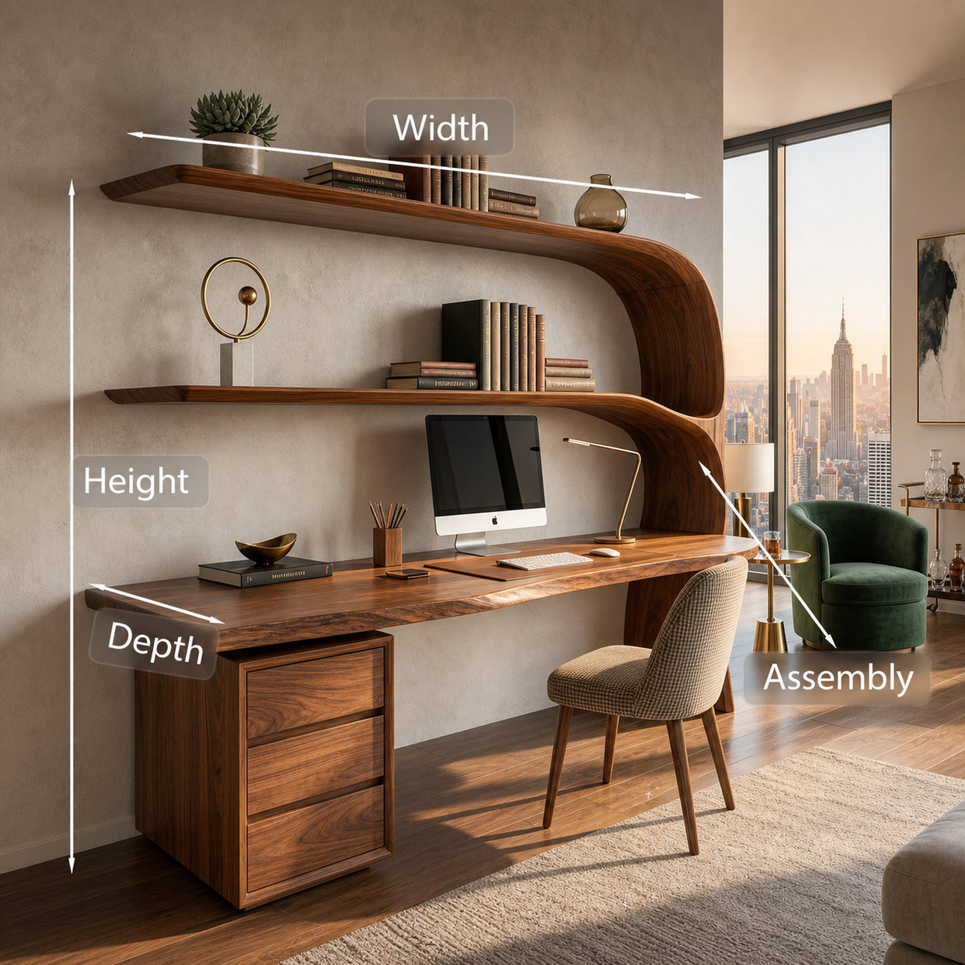 Organic Desk With Curved Shelf And Drawer For Study Room - product view 8