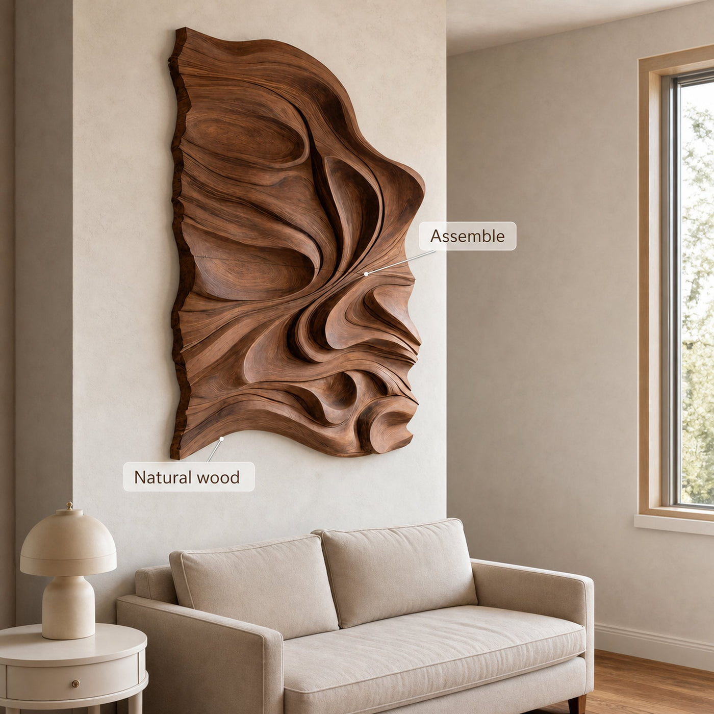 Organic Flowing Carved Wood Art Panel For Living Room - product view 6