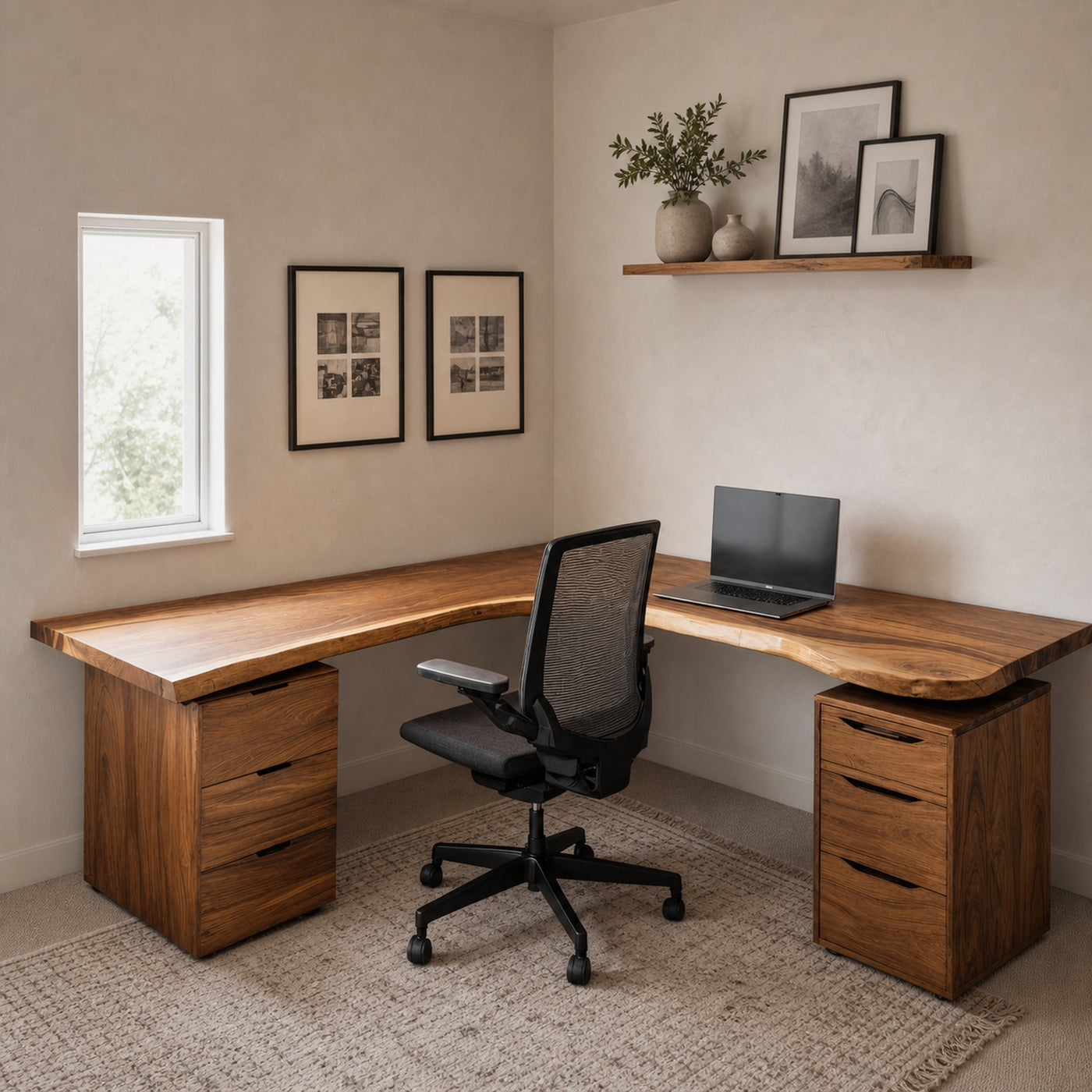 Organic L Shaped Corner Desk With Drawer For Home Office