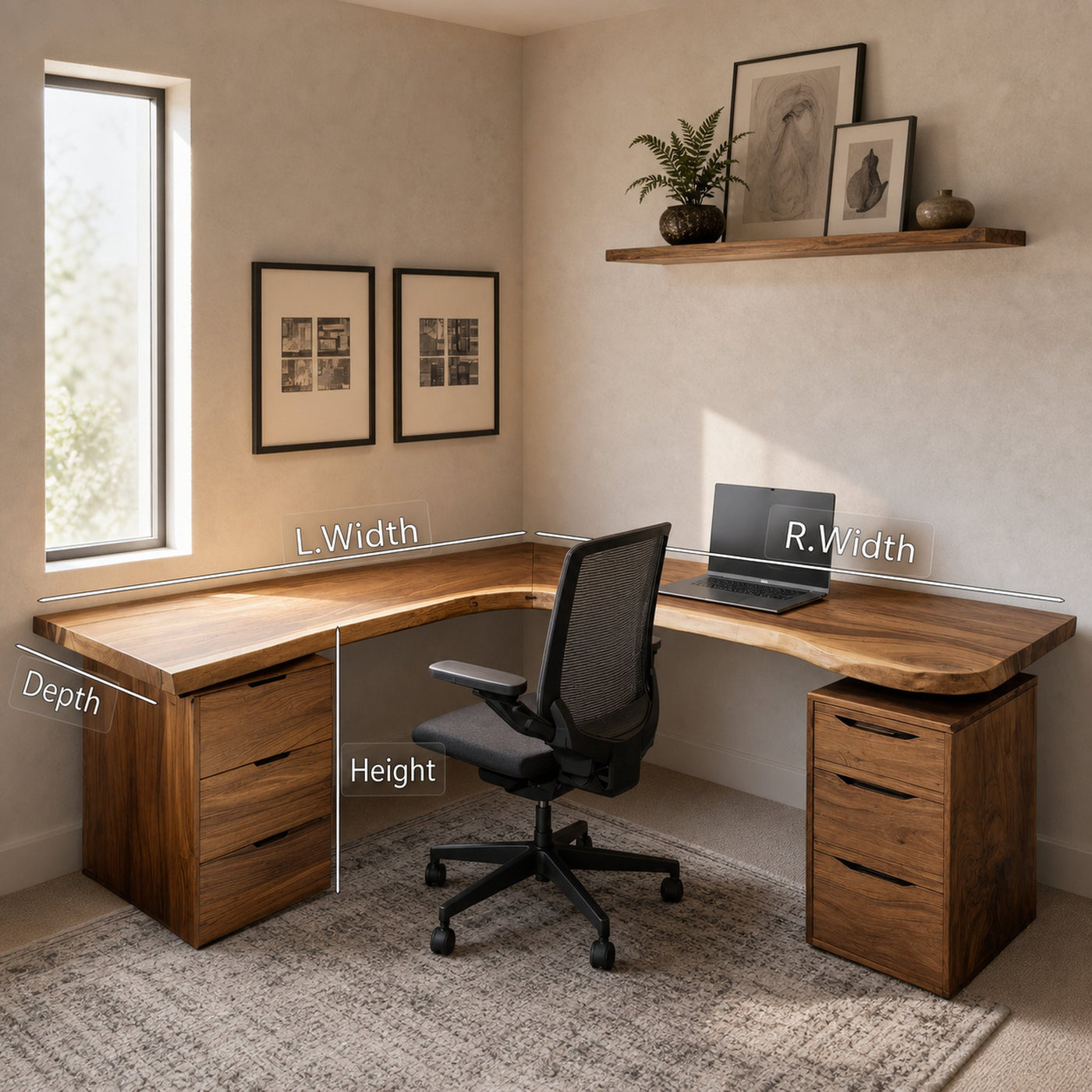 Organic L Shaped Corner Desk With Drawer For Home Office - product view 6