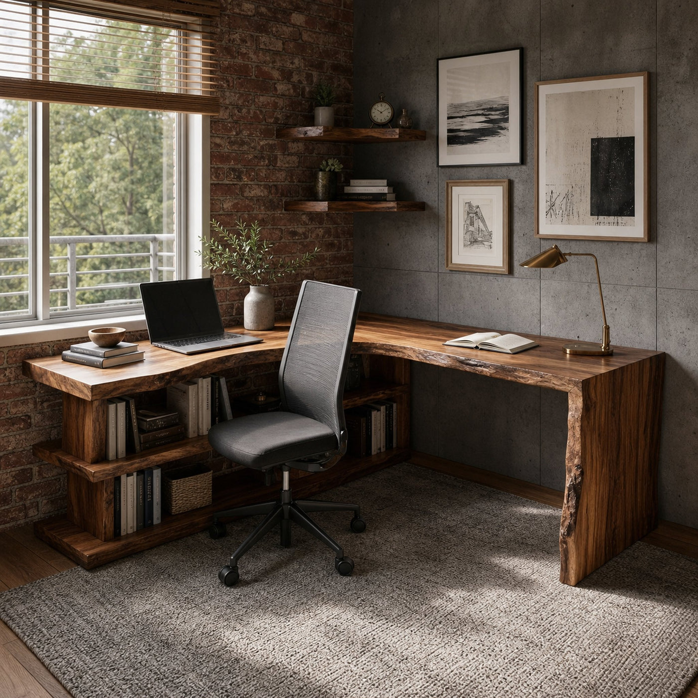 Organic L-Shaped Desk With Shelving For Home Office - product view 6