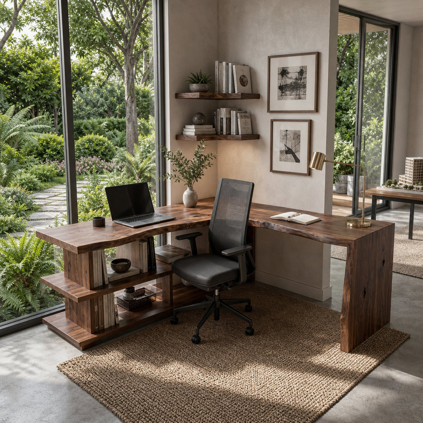 Organic L-Shaped Desk With Shelving For Home Office - product view 7
