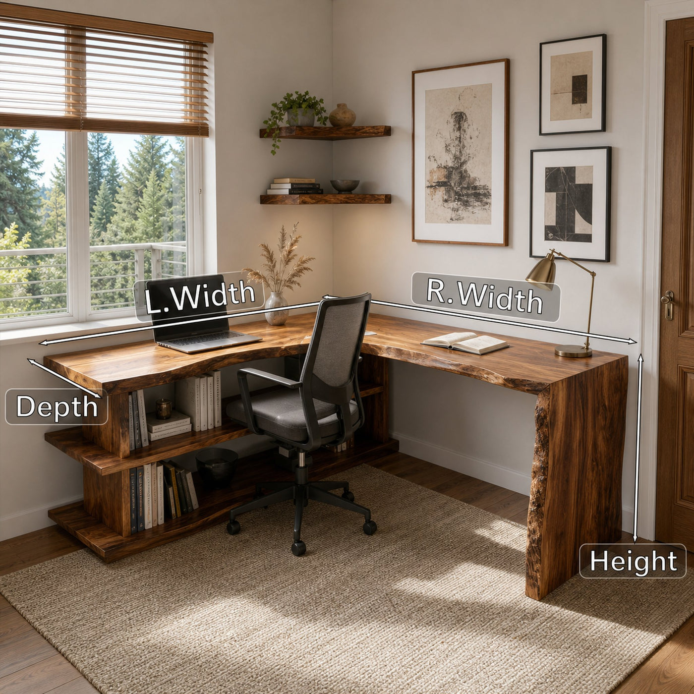 Organic L-Shaped Desk With Shelving For Home Office - product view 8