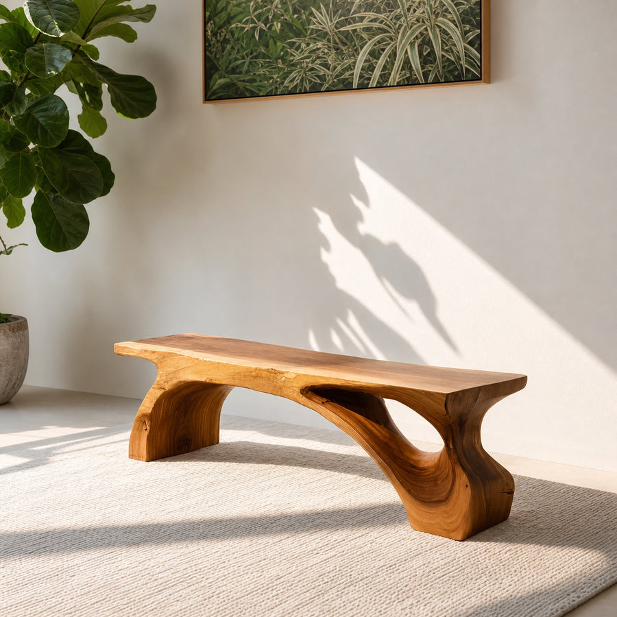 Organic Live Edge Bench For Modern Entryway Or Living Room