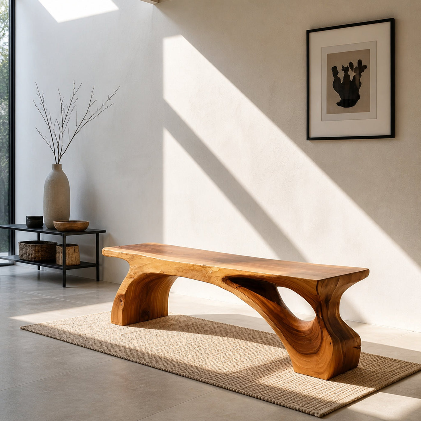 Organic Live Edge Bench For Modern Entryway Or Living Room - product view 6