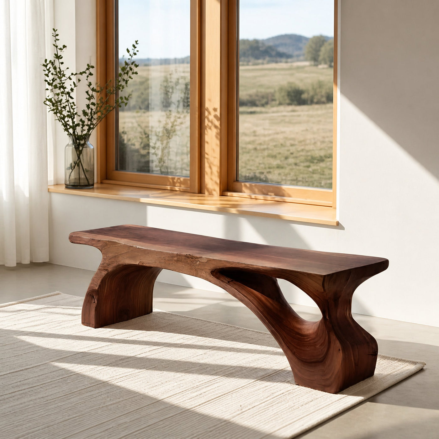 Organic Live Edge Bench For Modern Entryway Or Living Room - product view 7