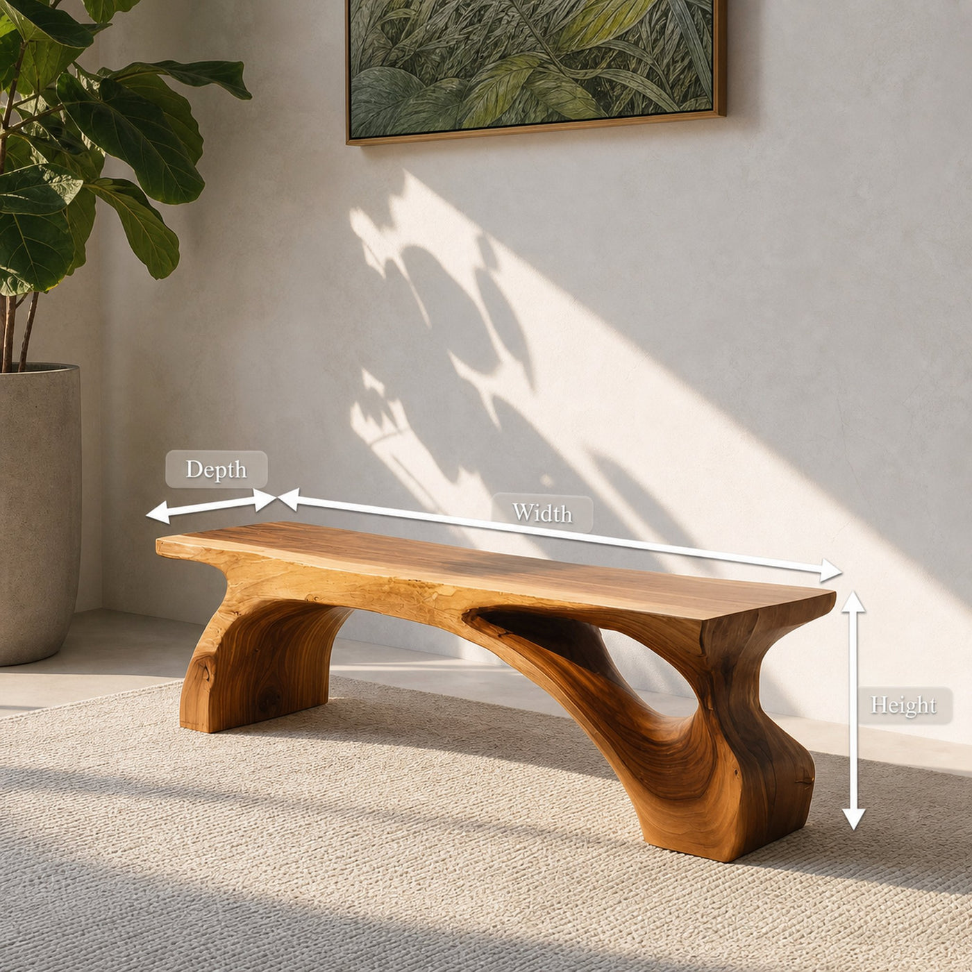 Organic Live Edge Bench For Modern Entryway Or Living Room - product view 8