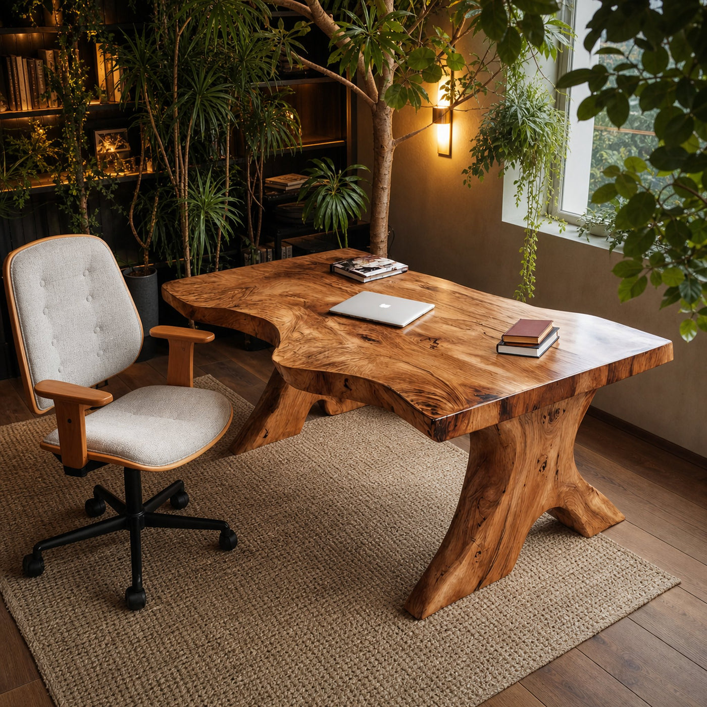 Organic Live Edge Desk With Sculptural Base For Workspace - product view 6