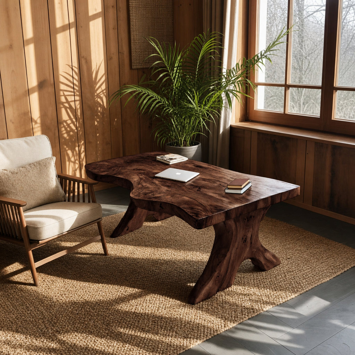 Organic Live Edge Desk With Sculptural Base For Workspace - product view 7