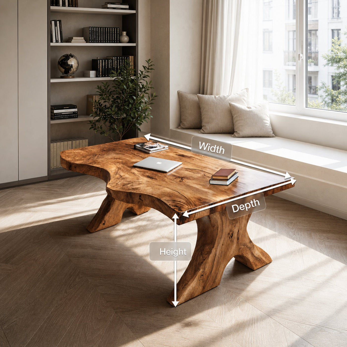 Organic Live Edge Desk With Sculptural Base For Workspace - product view 8