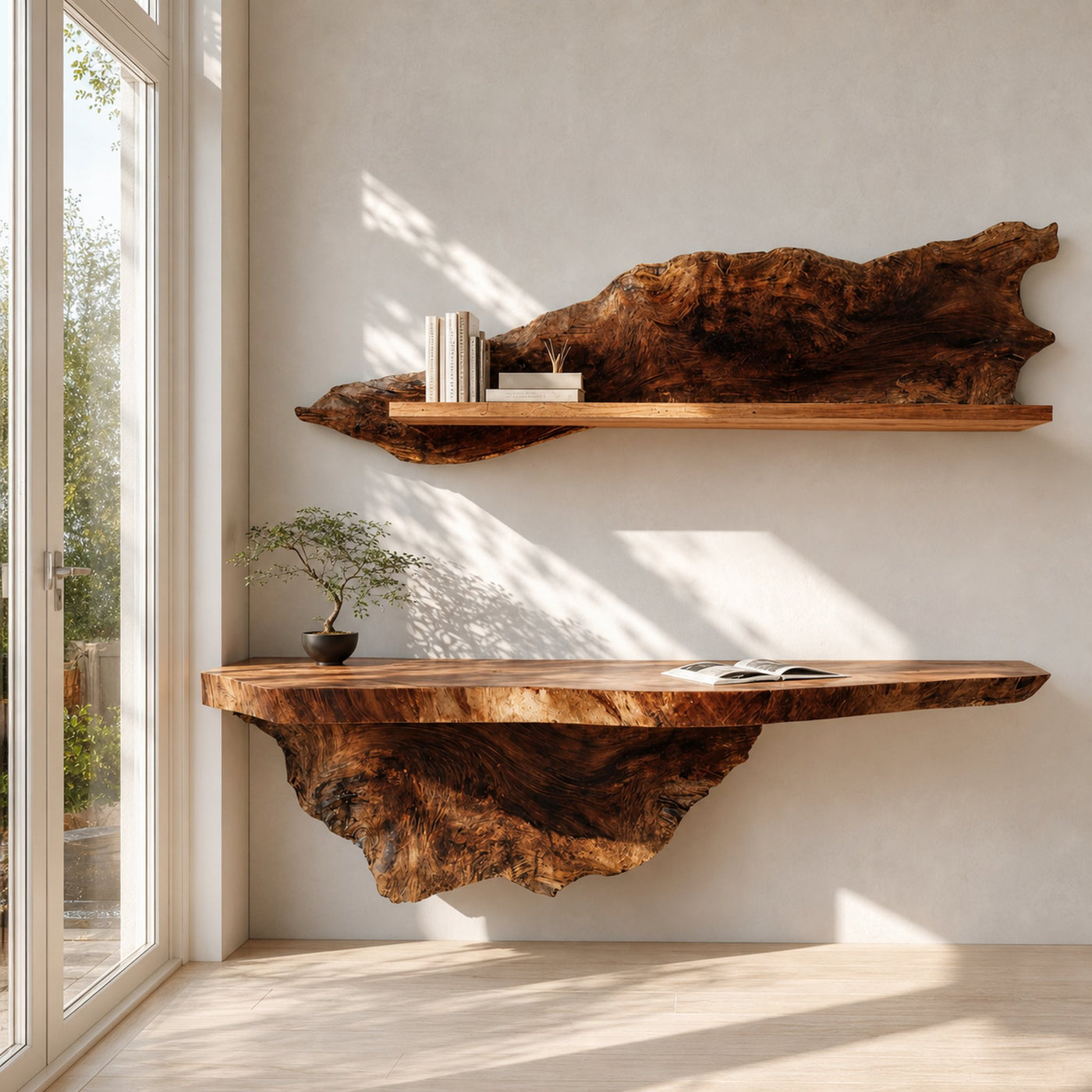 Organic Live Edge Solid Wood Floating Desk Natural Workspace Interior