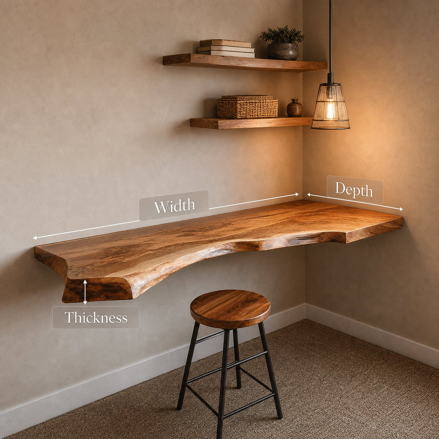 Organic Live Edge Wall Desk For Small Office - product view 6