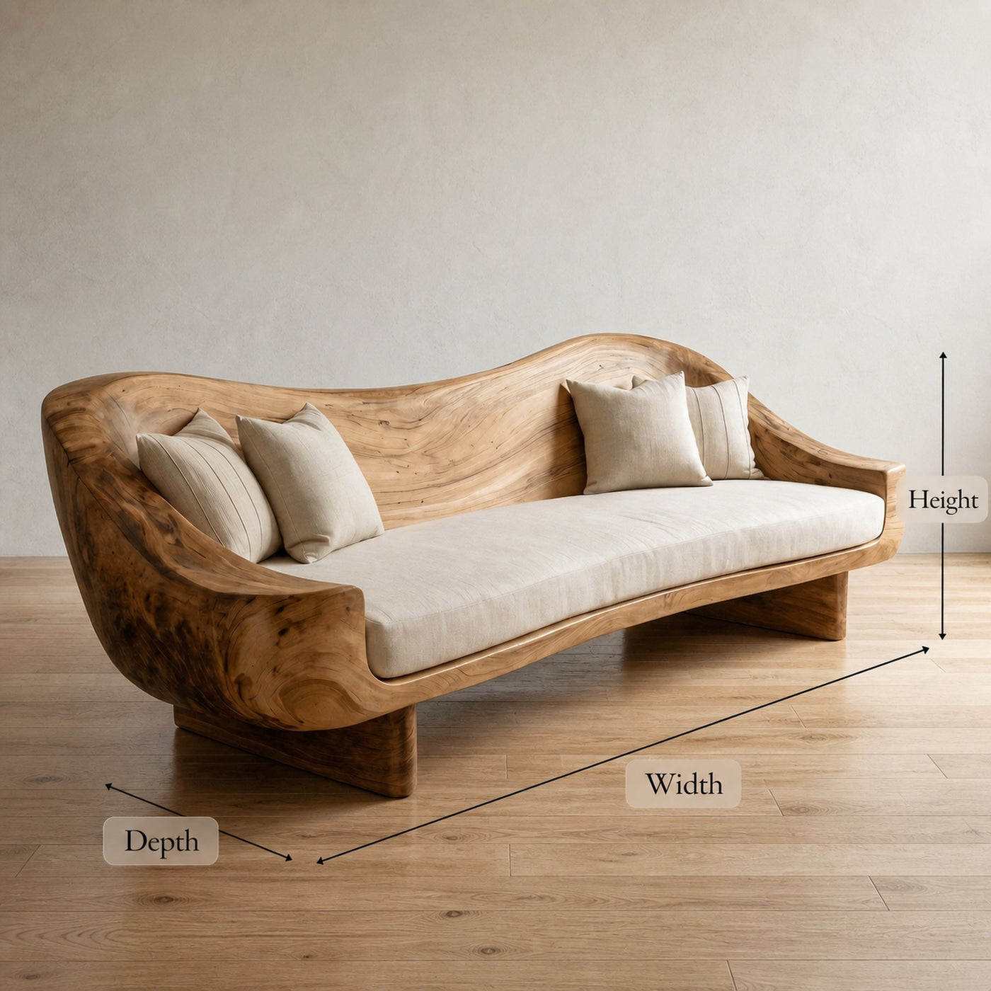 Organic Live Edge Wood Sofa Living Room Natural Sculptural Couch - product view 6